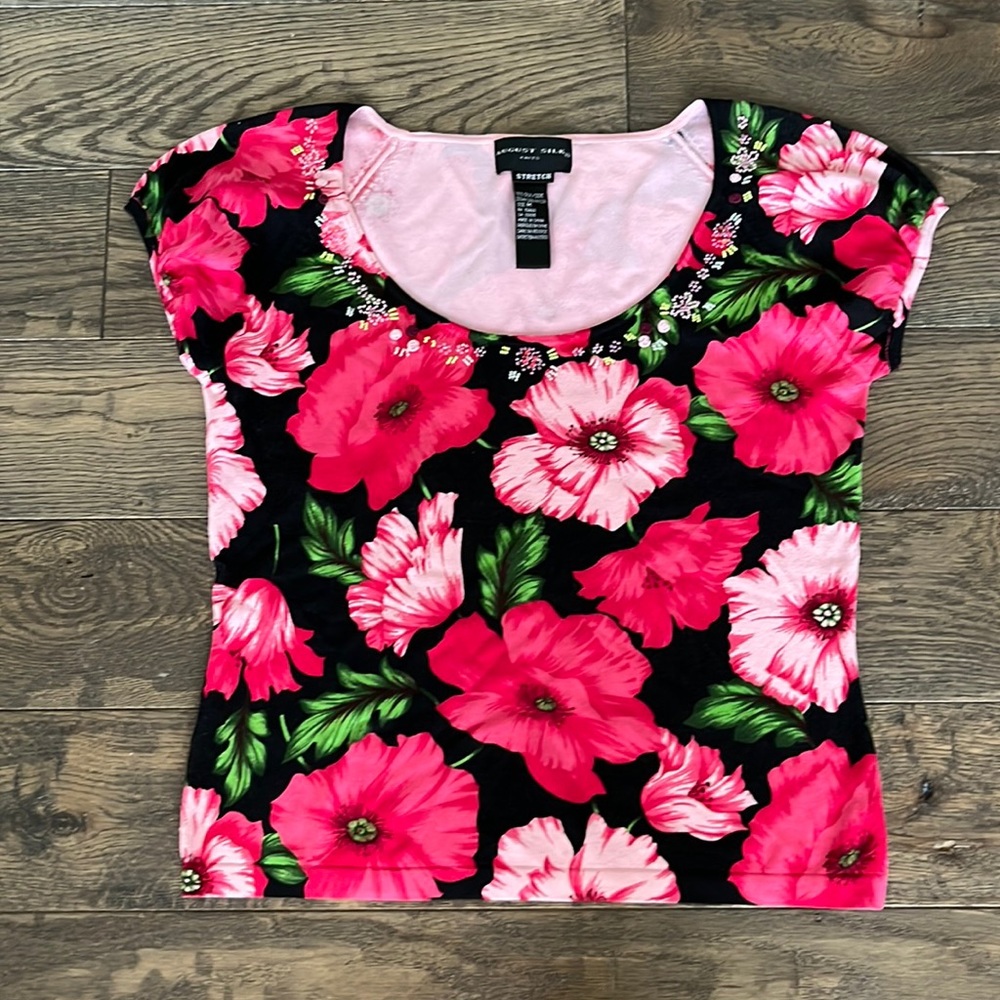 August Silk Knits Floral Short Sleeve Top